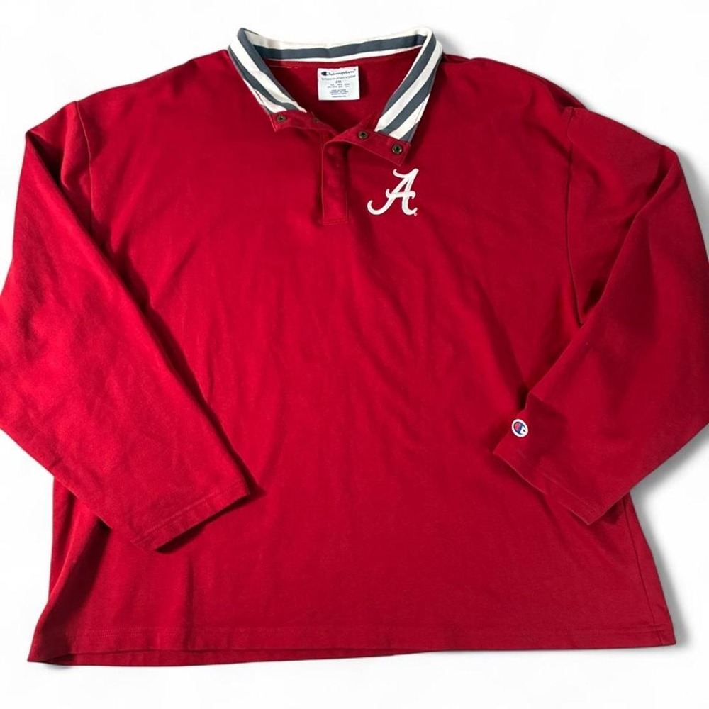 Vintage Champion Alabama Crimson Tide Long Sleeve Polo Shirt Men's 2XL. Y2K